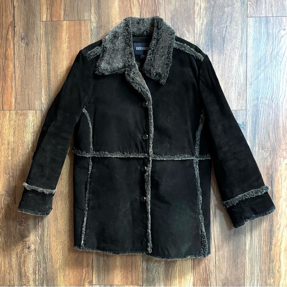 Bernardo Black Leather Teddy Jacket with Gray Accents